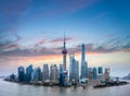 Shanghai skyline with burning clouds Royalty Free Stock Photo