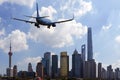 Passenger jet airliner plane arriving or departing Shanghai, China