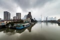 Shanghai Skyline and the Hungapu River on cloudy day Royalty Free Stock Photo