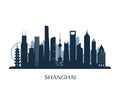 Shanghai skyline, monochrome silhouette.