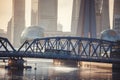 Shanghai Skyline in morning light. Bridge view. Royalty Free Stock Photo