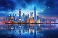 Shanghai skyline at night, China. Shanghai is the capital of China, Shanghai skyline panorama with the Huangpu river, China, AI Royalty Free Stock Photo