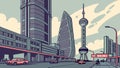 Shanghai skyline at night, iconic city view and urban lights vector design Generative AI