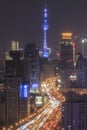 Shanghai skyline at night with the Oriental Pearl Tower on background Royalty Free Stock Photo