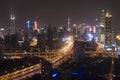 Shanghai skyline at night with the Shanghai Tower and Shanghai World Financial Center on background Royalty Free Stock Photo