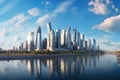 Shanghai skyline in sunny day, China. Shanghai is the capital of China, Panoramic view of Moscow-City and Moscow River.