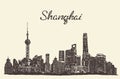 Shanghai skyline vector engraved drawn sketch