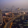 Shanghai traffic on nanpu bridge by night