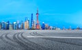 Shanghai urban architectural landscape and asphalt road at night Royalty Free Stock Photo