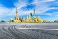 Shanghai urban architectural landscape and asphalt road Royalty Free Stock Photo