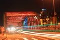 Shanghai Waibaidu bridge and light tracks at night Royalty Free Stock Photo