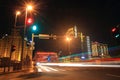 Shanghai Waibaidu bridge and light tracks at night Royalty Free Stock Photo