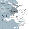 Shanghai and the Yangtze River Delta, gray political map