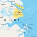 Shanghai and the Yangtze River Delta, political map with major cities