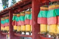 Mani wheel at Baiji Temple. a famous Tibetan city of Shangrila, Yunnan, China. Royalty Free Stock Photo