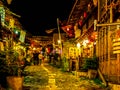 SHANGRILA, CHINA, NOVEMBER 20, 2012: night view of center of the old town of chinese city shangri-la known as zhongdian.