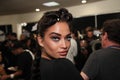 Shanina Shaik posing backstage for the Philipp Plein fashion show Royalty Free Stock Photo