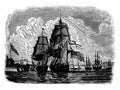 Shannon and Chesapeake Entering Halifax, vintage illustration