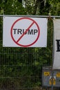 Shannon, Ireland, June. 5, 2019: Anti Trump sign attached to a fence at Shannon Airport, Ireland