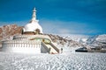 Shanti Stupa also called Japanese Stupa in winter, Leh-Ladakh, Jammu and Kashmir, India