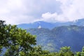 Shanti Stupa World Peace Pagoda. Mountain landscape. Sarangkot, Pokhara, Nepal