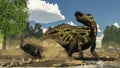 Shantungosaurus defending from tarbosaurus