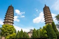 Twin Pagoda Temple (Yongzuo Temple). a famous historic site in Taiyuan, Shanxi, China.