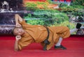 Shaolin monks perform no-charge street show to promote chinese martial arts. Royalty Free Stock Photo