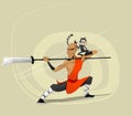 Shaolin warrior monk vector illustration