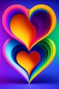 Two colorful hearts that merge to form a single piece. 14th of Feb Valentine`s day party. Concept of fusion of two people into on Royalty Free Stock Photo