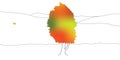 Shape of colour Tree, wind and falling autumn leaf. Vector outline Illustration