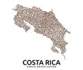 Shape of Costa Rican map made of scattered coffee beans, country name below.