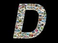 Shape of D letter (latin alphabet )made like travel photo collage Royalty Free Stock Photo