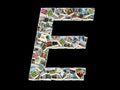 Shape of E letter made like collage of travel photos Royalty Free Stock Photo