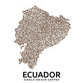 Shape of Ecuador map made of scattered coffee beans, country name below.