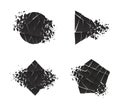 Shape explosion broken shattered flat style design vector illustration set