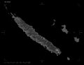 New Caledonia shape on black. Grayscale