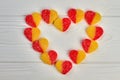 Shape of heart from colorful jelly candies. Royalty Free Stock Photo