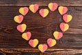 Shape of heart from colorful jelly candies. Royalty Free Stock Photo