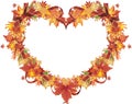 The shape of a heart made of falling maple autumn leaves and bow. Autumn illustration Vector Royalty Free Stock Photo