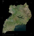 Uganda shape on black. High-res satellite