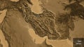 Shape of Iran with regional borders. Sepia elevation. Labels Royalty Free Stock Photo