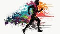 shape of a man running Rainbow splash wave