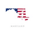 Shape of Maryland state map with American flag. vector illustration. can use for united states of America indepenence day, Royalty Free Stock Photo