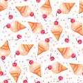 Cherry vanilla ice cream cone seamless pattern Royalty Free Stock Photo