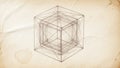 Shape resembles a hypercube or tesseract set against a textured aged Royalty Free Stock Photo