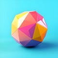 A geometrically complex polyhedron featuring vibrant, multi-colored facets including pink, orange, and yellow. Royalty Free Stock Photo