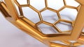 The shape structure of nanotechnology on white background,golden hexagon shape,fullerene