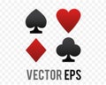 4 shape suits of playing card icons - Spade, Heart, Diamond and Club Royalty Free Stock Photo