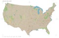 United States of America, mainland shape on white. Topo German